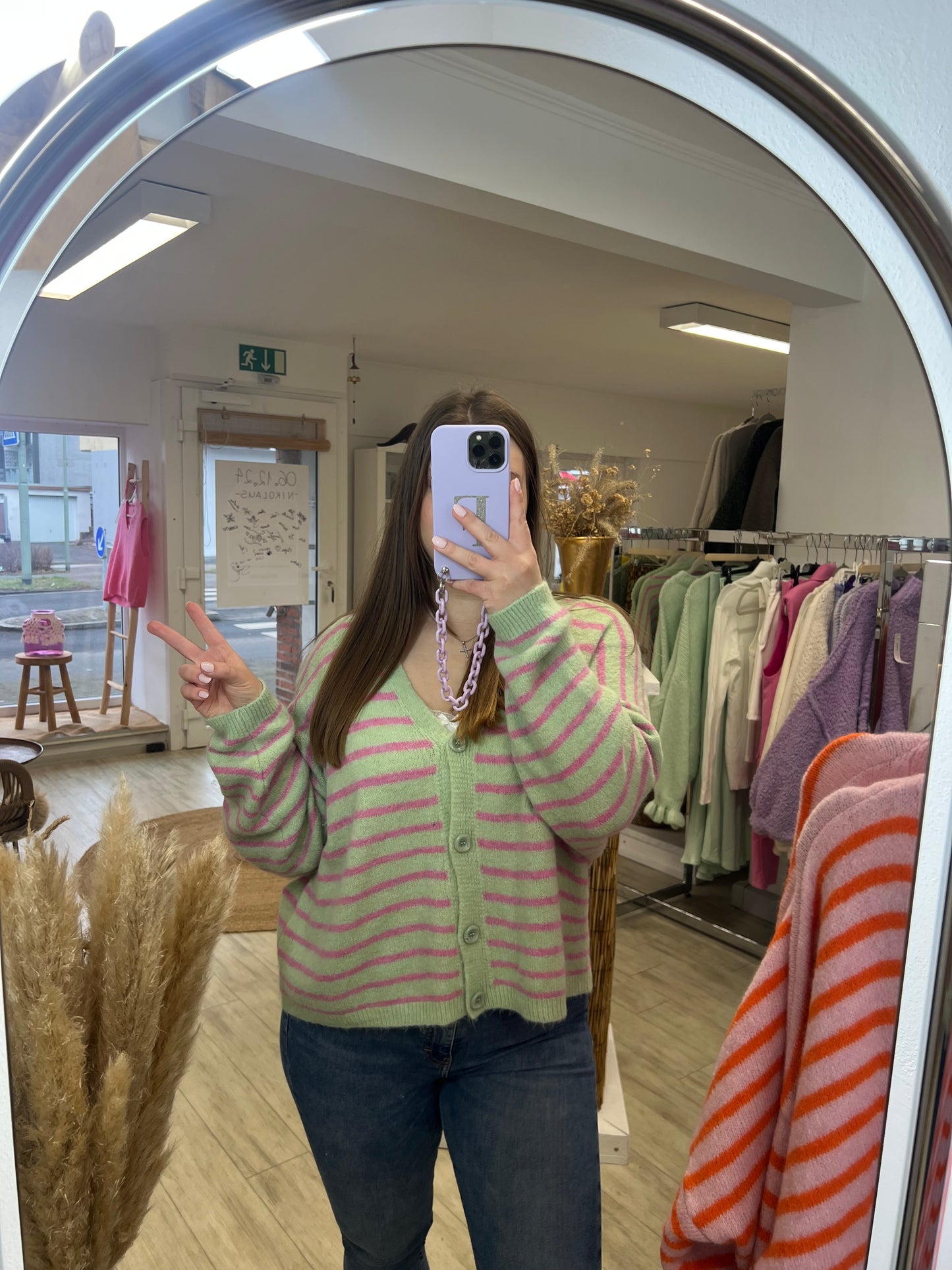 Strickjacke gestreift Mint