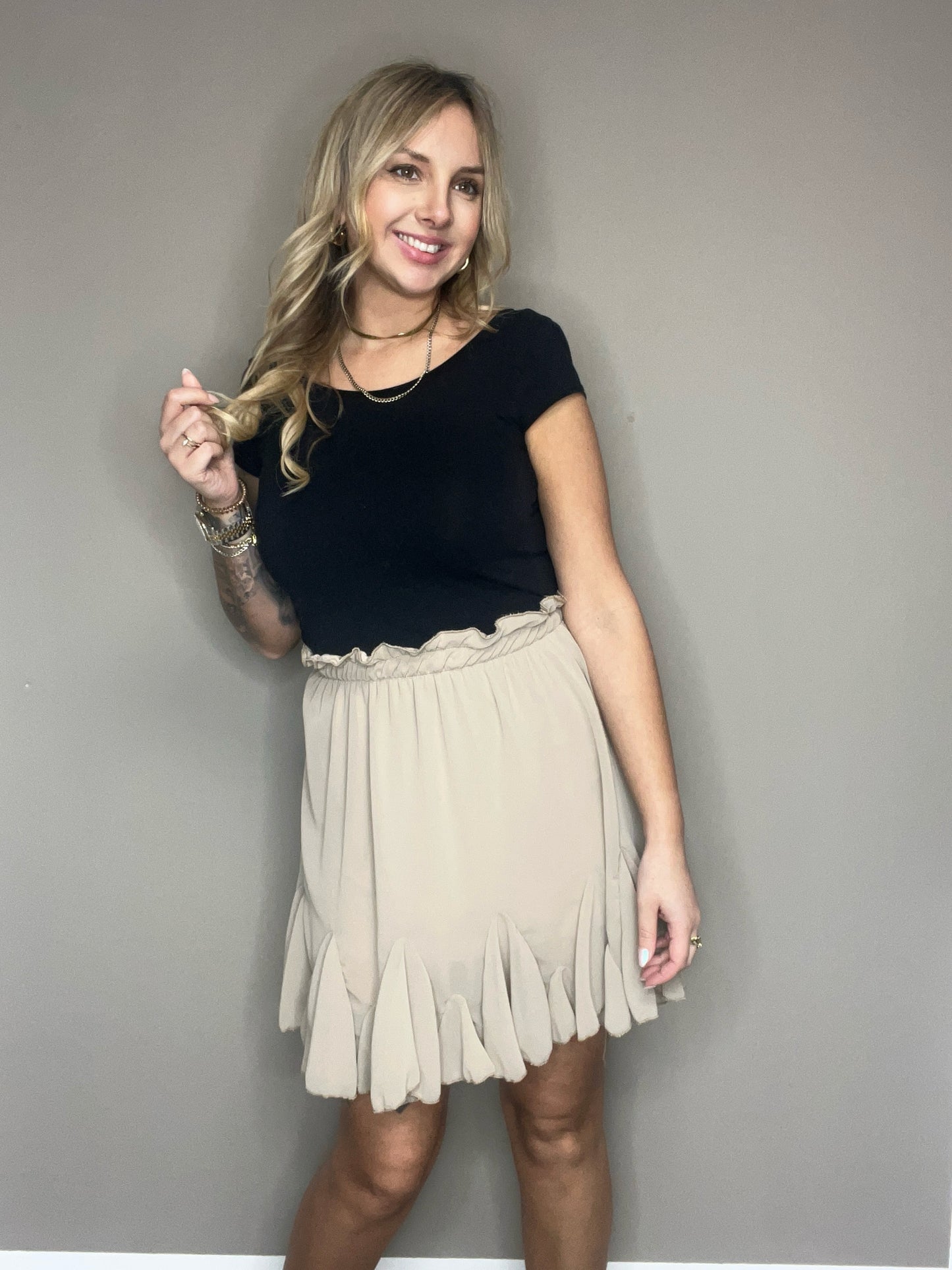 Rock mit Gummizug Beige