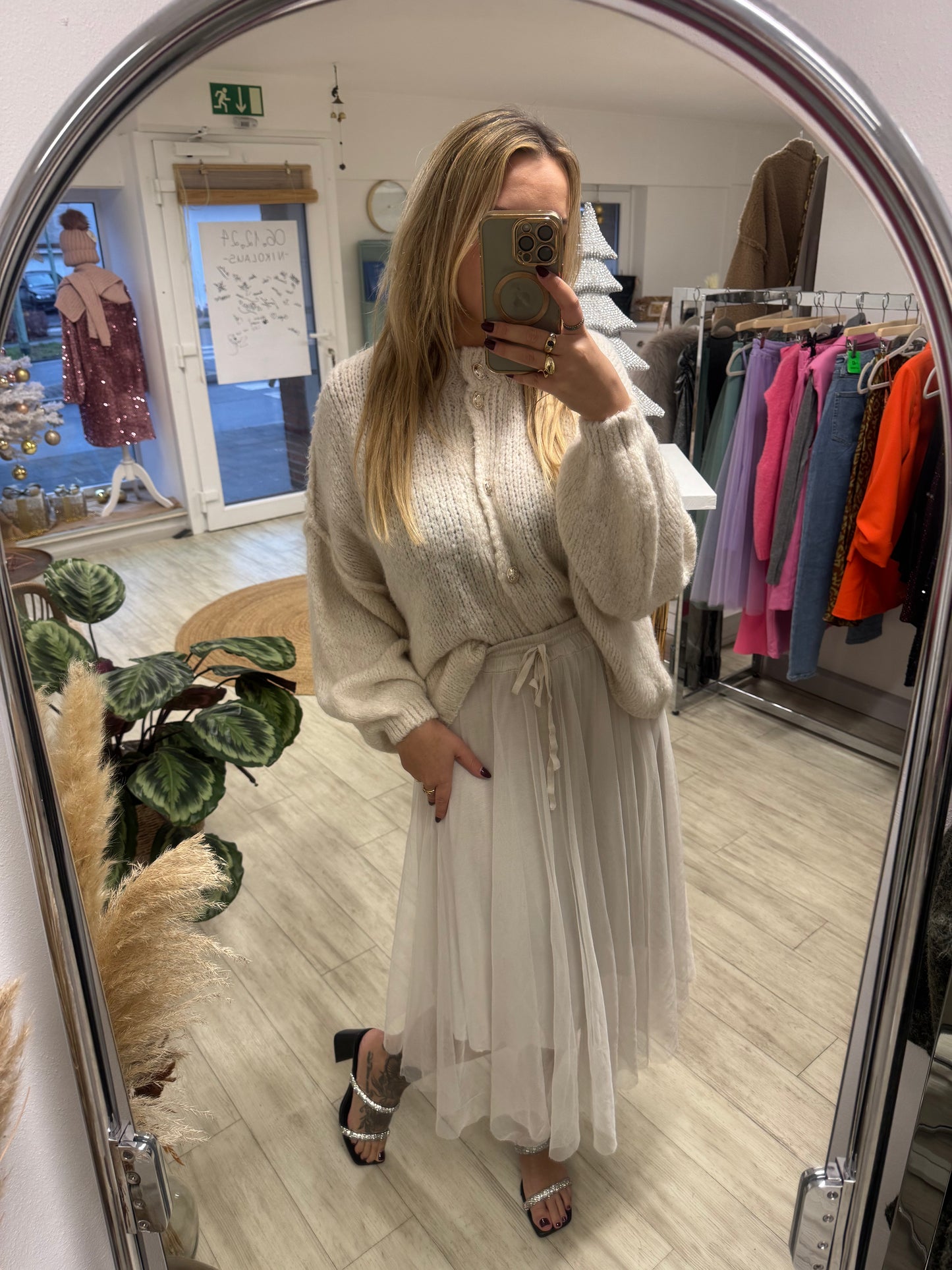 Tüllrock Midi Beige
