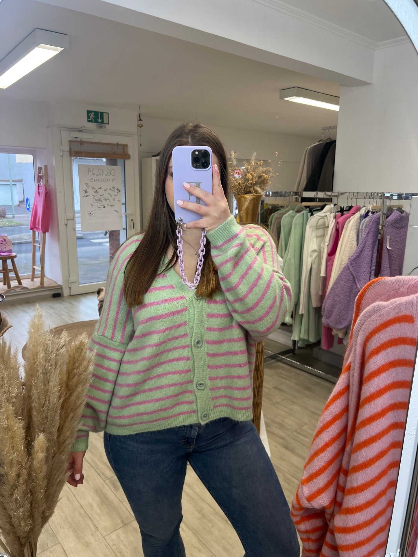 Strickjacke gestreift Mint